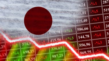 Japon Bayrağı, Finans Grafiği, Finansal Çizelge, Borsa, Borsa Grafiği, Borsa İndeksi, Ekonomik Kriz, 3D İllüstrasyon