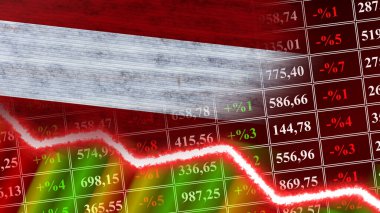 Avusturya Bayrağı, Finans Grafiği, Finansal Çizelge, Borsa, Borsa Grafiği, Borsa İndeksi, Ekonomik Kriz, 3D İllüstrasyon