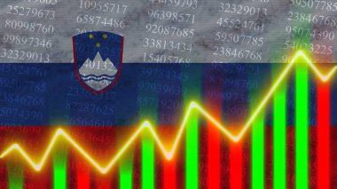 Slovenya Bayrağı, Finans Çizelgesi, Finans Grafiği, Borsa, Borsa Grafiği, Borsa Endeksi, Ekonomik Büyüme, 3D İllüstrasyon
