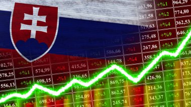 Slovakya Bayrağı, Finansal Çizelge, Finans Grafiği, Borsa, Borsa Grafiği, Borsa Endeksi, Ekonomik Büyüme Sözleşmesi, 3D İllüstrasyon