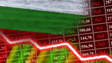 Bulgaristan Bayrağı, Finans Grafiği, Finansal Çizelge, Borsa, Borsa Grafiği, Borsa Endeksi, Ekonomik Kriz, 3D İllüstrasyon
