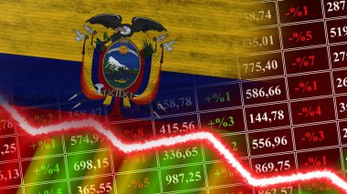 Ekvador Bayrağı, Finans Grafiği, Finansal Çizelge, Borsa, Borsa Grafiği, Borsa Endeksi, Ekonomik Kriz, 3D İllüstrasyon