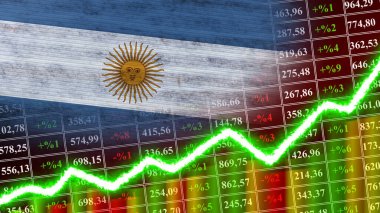 Arjantin Bayrağı, Finansal Çizelge, Finans Grafiği, Borsa, Borsa Grafiği, Borsa Endeksi, Ekonomik Büyüme Sözleşmesi, 3D İllüstrasyon