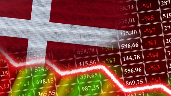 Dänemark Flagge Finanzdiagramm Finanzdiagramm Börse Börsendiagramm Aktienindizes Wirtschaftskrise Illustration — Stockfoto