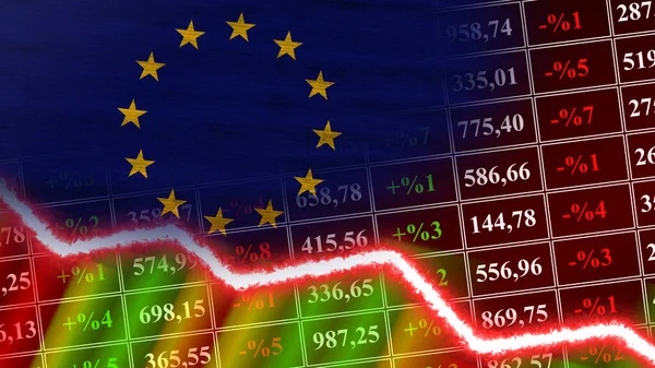 Avrupa Birliği Bayrağı, Finans Grafiği, Finansal Çizelge, Borsa, Borsa Grafiği, Borsa Endeksi, Ekonomik Kriz, 3D İllüstrasyon