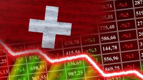İsviçre Bayrağı, Finans Grafiği, Finansal Çizelge, Borsa, Borsa Grafiği, Borsa Endeksi, Ekonomik Kriz, 3D İllüstrasyon