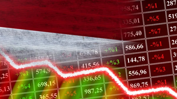 Endonezya Bayrağı, Finans Grafiği, Finansal Çizelge, Borsa, Borsa Grafiği, Borsa Endeksi, Ekonomik Kriz, 3D İllüstrasyon