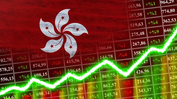 Hong Kong Bayrağı, Finansal Çizelge, Finans Grafiği, Borsa, Borsa Grafiği, Borsa İndeksi, Ekonomik Büyüme Sözleşmesi, 3D İllüstrasyon