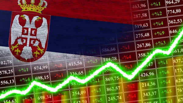 Serbien Flagge Finanzdiagramm Finanzdiagramm Aktienmarkt Börsendiagramm Aktienindizes Wirtschaftswachstum Illustration — Stockfoto
