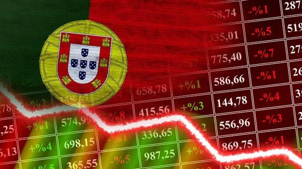 Portugal Flagge Finanzdiagramm Finanzdiagramm Aktienmarkt Börsendiagramm Aktienindizes Wirtschaftskrise Illustration — Stockfoto