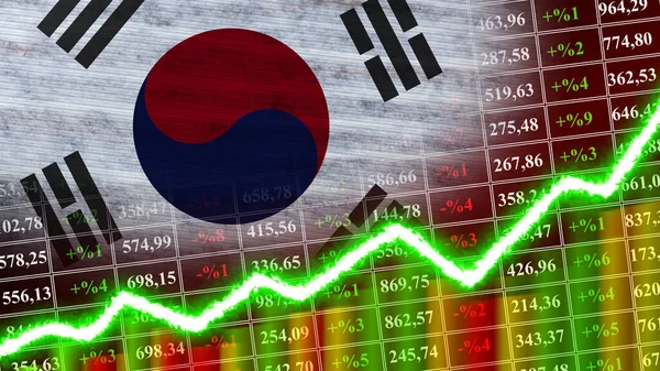 Güney Kore Bayrağı, Finansal Çizelge, Finans Grafiği, Borsa, Borsa Grafiği, Borsa İndeksi, Ekonomik Büyüme Sözleşmesi, 3D İllüstrasyon
