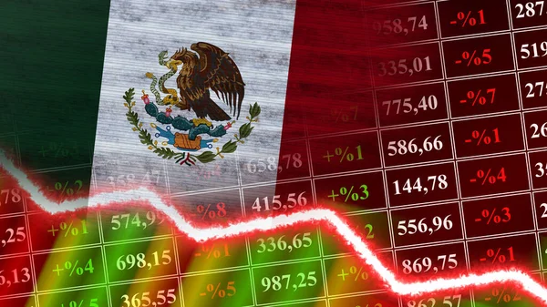 Mexico Flag, Finans Grafiği, Finansal Çizelge, Borsa, Borsa Grafiği, Borsa İndeksi, Ekonomik Kriz, 3D İllüstrasyon