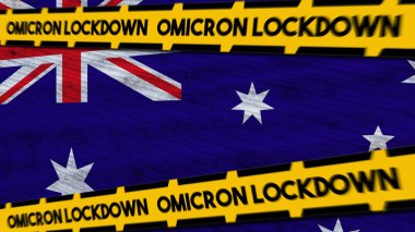 Avustralya Bayrağı ve Omicron Yeni Coronavirüs Sapması Başlık 3D İllüstrasyon