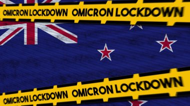 Yeni Zelanda Bayrağı ve Omicron Kilitleme Yeni Coronavirüs Varyant Başlığı 3D İllüstrasyon