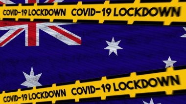 Avustralya Bayrağı ve COVID-19 Kilitli Yeni Coronavirüs Varyasyonu Başlık 3D İllüstrasyon
