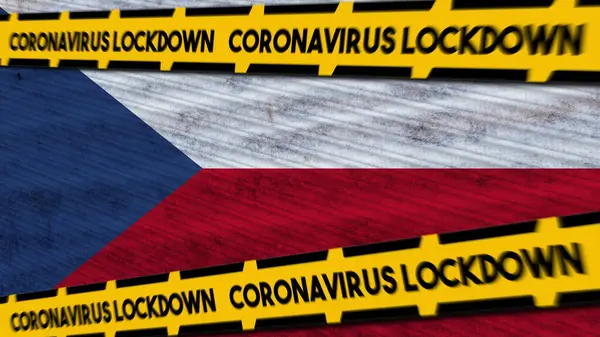 Флаг Чехии Коронавирус Covid Lockdown New Coronavirus Variant Title Illustration — стоковое фото