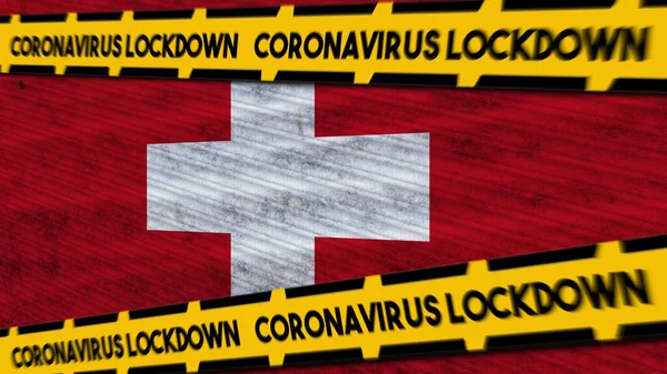 Bandeira Coronavírus Suíça Covid Bloqueio Nova Variante Coronavírus Título Ilustração — Fotografia de Stock