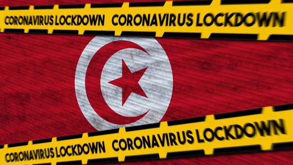 Tunísia Bandeira Coronavírus Covid Bloqueio Novo Coronavírus Variante Título Ilustração — Fotografia de Stock