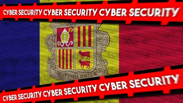 Andorra Wavy Fabric Flag Cyber Security Title Illustration — Stock Photo, Image