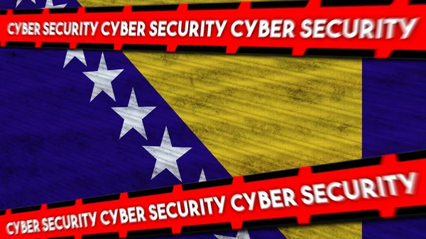 ボスニア ヘルツェゴビナWavy Fabric Flag Cyber Security Title 3Dイラスト — ストック写真