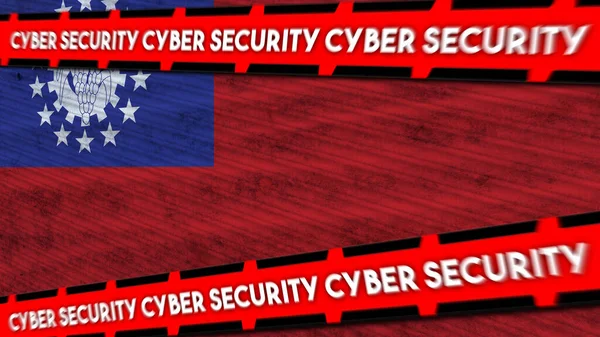 Myanmar Birmania Wavy Fabric Flag Cyber Security Title Illustrazione — Foto Stock