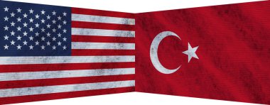 Türkiye ve Amerika Birleşik Devletleri İki Bayrak Birlikte 3D Görüntü