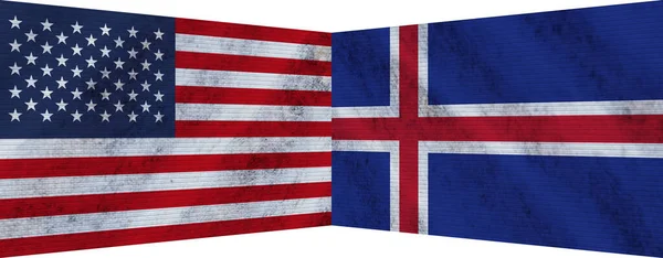 冰岛和Usa美利坚合众国共同绘制了两面国旗3D图像 — 图库照片