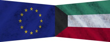 Kuveyt ve Avrupa Birliği İki Bayrak Birlikte 3B Görüntü
