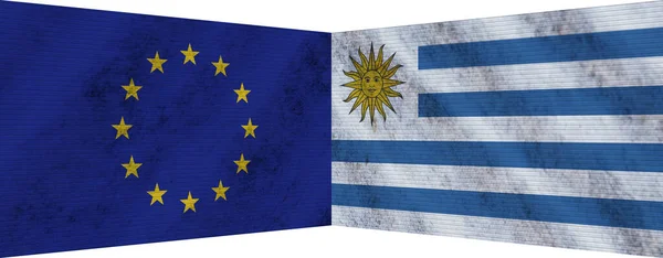 Uruguay Avrupa Birliği Bayrak Birlikte Görüntü — Stok fotoğraf