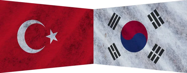 韩国和土耳其双旗共绘3D插图 — 图库照片