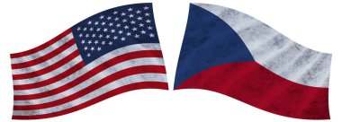 Çek Cumhuriyeti ve ABD Birleşik Devletleri Dalgalı Kumaş Bayrağı 3D Görüntü