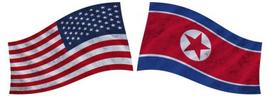 Kuzey Kore ve ABD Birleşik Devletleri Dalgalı Kumaş Bayrağı 3D Görüntü