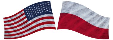 Polonya ve ABD Birleşik Devletleri Dalgalı Kumaş Bayrağı 3D Görüntü