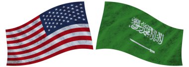 Suudi Arabistan ve ABD Birleşik Devletleri Dalgalı Kumaş Bayrağı 3D Görüntü