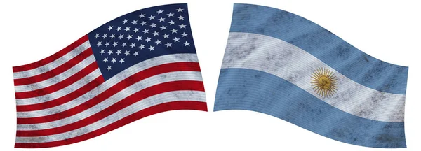 Argentína Amerikai Egyesült Államok Wavy Fabric Flag Illusztráció — Stock Fotó