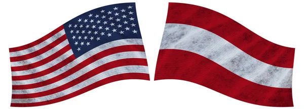 Austria Usa United State America Wavy Fabric Flag Illustration — Stock Photo, Image
