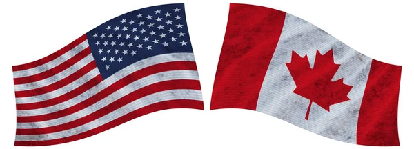 Canada Usa United State America Wavy Fabric Flag Illustration — 图库照片