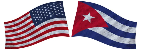 Kuba Usa Spojené Státy Americké Wavy Fabric Flag Illustration — Stock fotografie