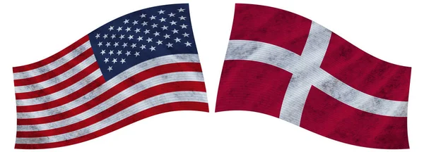 Dánsko Usa Spojené Státy Americké Wavy Fabric Flag Illustration — Stock fotografie