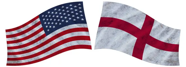 イギリスとアメリカ Wavy Fabric Flag 3Dイラスト — ストック写真