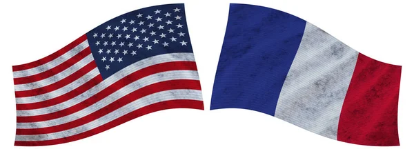 Francia Estados Unidos Estados Unidos América Bandera Tela Ondulada Ilustración — Foto de Stock