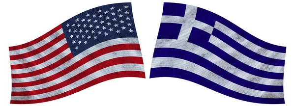 Grecia Estados Unidos Estados Unidos América Bandera Tela Ondulada Ilustración — Foto de Stock