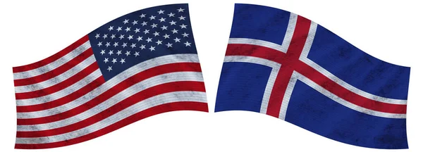 Iceland Usa United State America Wavy Fabric Flag Illustration — Foto Stock