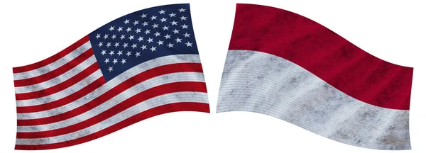 Indonesia Estados Unidos Estados Unidos América Bandera Tela Ondulada Ilustración — Foto de Stock