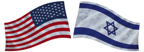 Israel Und Usa Vereinigte Staaten Von Amerika Wavy Fabric Flag — Stockfoto
