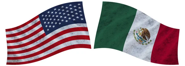 Meksyk Usa Stany Zjednoczone Ameryki Flaga Wavy Fabric Ilustracja — Zdjęcie stockowe