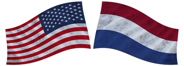 Países Bajos Estados Unidos Estados Unidos América Bandera Tela Ondulada — Foto de Stock