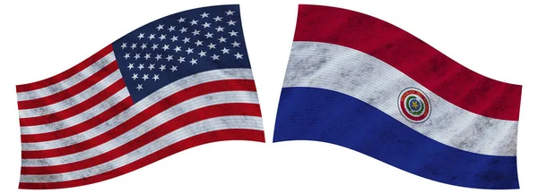 Paraguay Estados Unidos Estados Unidos América Bandera Tela Ondulada Ilustración — Foto de Stock