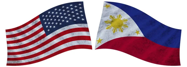 Filipinas Estados Unidos Estados Unidos América Bandera Tela Ondulada Ilustración —  Fotos de Stock