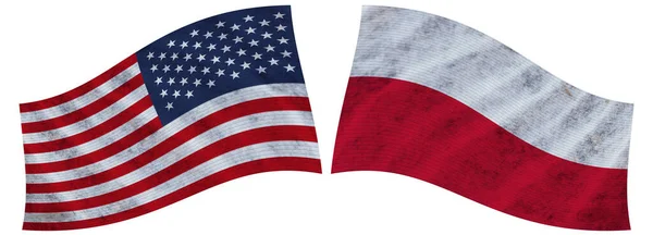 Poland Usa United State America Wavy Fabric Flag Illustration — Stock Photo, Image